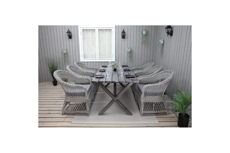 Utomhusmöbelgrupp 190 cm Bord & 6 Merida grå stolar Grå - Grå - Utemöbler & utemiljö - Utegrupp - Matgrupp utomhus