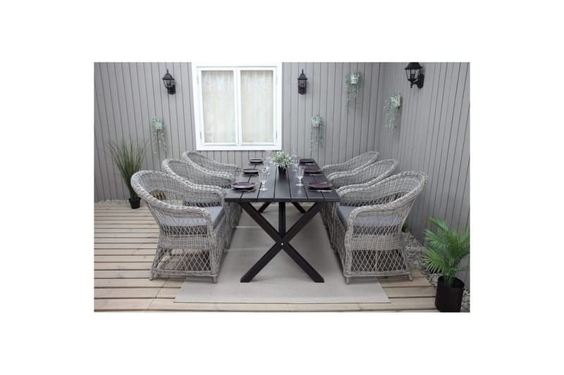 Utomhusmöbelgrupp 190 cm Bord & 6 Merida grå stolar Svart - Svart - Utemöbler & utemiljö - Utegrupp - Matgrupp utomhus