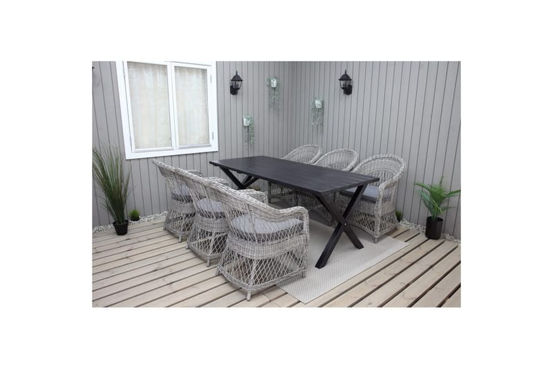 Utomhusmöbelgrupp 190 cm Bord & 6 Merida grå stolar Svart - Svart - Utemöbler & utemiljö - Utegrupp - Matgrupp utomhus