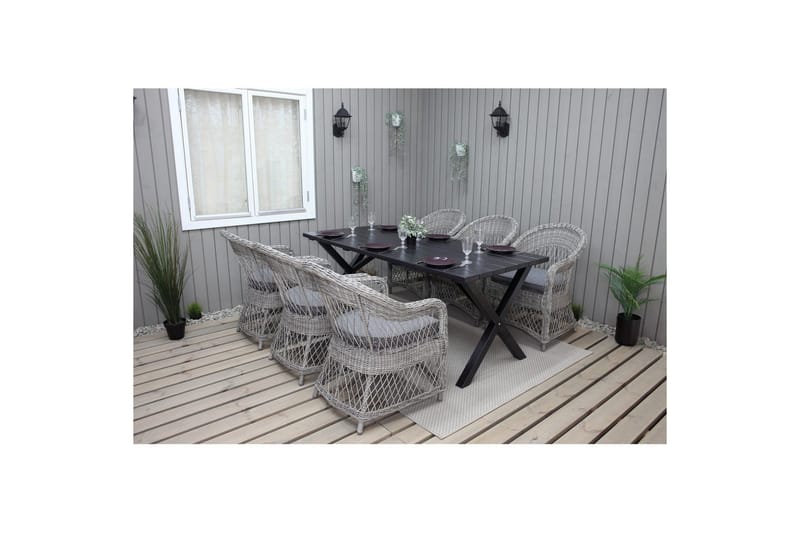 Utomhusmöbelgrupp 190 cm Bord & 6 Merida grå stolar Svart - Svart - Utemöbler & utemiljö - Utegrupp - Matgrupp utomhus