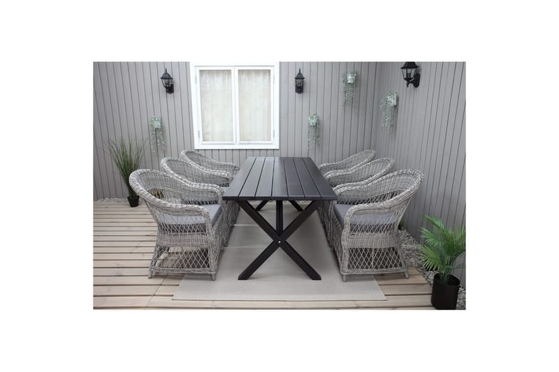 Utomhusmöbelgrupp 190 cm Bord & 6 Merida grå stolar Svart - Svart - Utemöbler & utemiljö - Utegrupp - Matgrupp utomhus
