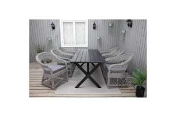 Utomhusmöbelgrupp 190 cm Bord & 6 Merida grå stolar Svart - Svart - Utemöbler & utemiljö - Utegrupp - Matgrupp utomhus