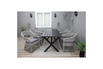 Utomhusmöbelgrupp 190 cm Bord & 6 Merida grå stolar Svart - Svart - Utemöbler & utemiljö - Utegrupp - Matgrupp utomhus