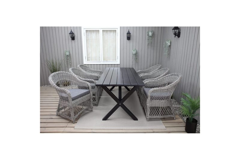 Utomhusmöbelgrupp 190 cm Bord & 6 Merida grå stolar Svart - Svart - Utemöbler & utemiljö - Utegrupp - Matgrupp utomhus