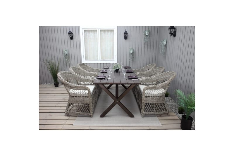 Utomhusmöbelgrupp 190 cm Bord & 6 Merida naturell stolar Brun - Brun - Utemöbler & utemiljö - Utegrupp - Matgrupp utomhus