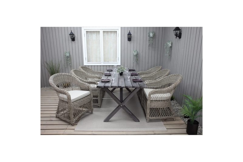 Utomhusmöbelgrupp 190 cm Bord & 6 Merida naturell stolar Grå - Grå - Utemöbler & utemiljö - Utegrupp - Matgrupp utomhus