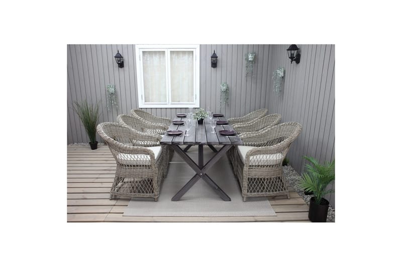 Utomhusmöbelgrupp 190 cm Bord & 6 Merida naturell stolar Grå - Grå - Utemöbler & utemiljö - Utegrupp - Matgrupp utomhus