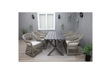 Utomhusmöbelgrupp 190 cm Bord & 6 Merida naturell stolar Grå - Grå - Utemöbler & utemiljö - Utegrupp - Matgrupp utomhus