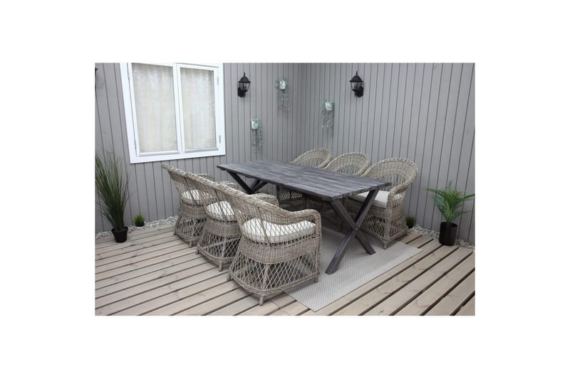 Utomhusmöbelgrupp 190 cm Bord & 6 Merida naturell stolar Grå, Grå