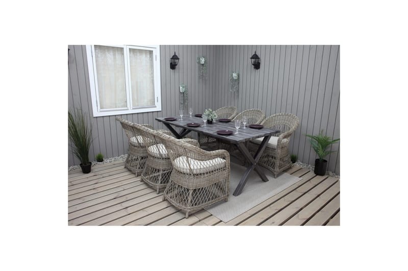 Utomhusmöbelgrupp 190 cm Bord & 6 Merida naturell stolar Grå - Grå - Utemöbler & utemiljö - Utegrupp - Matgrupp utomhus