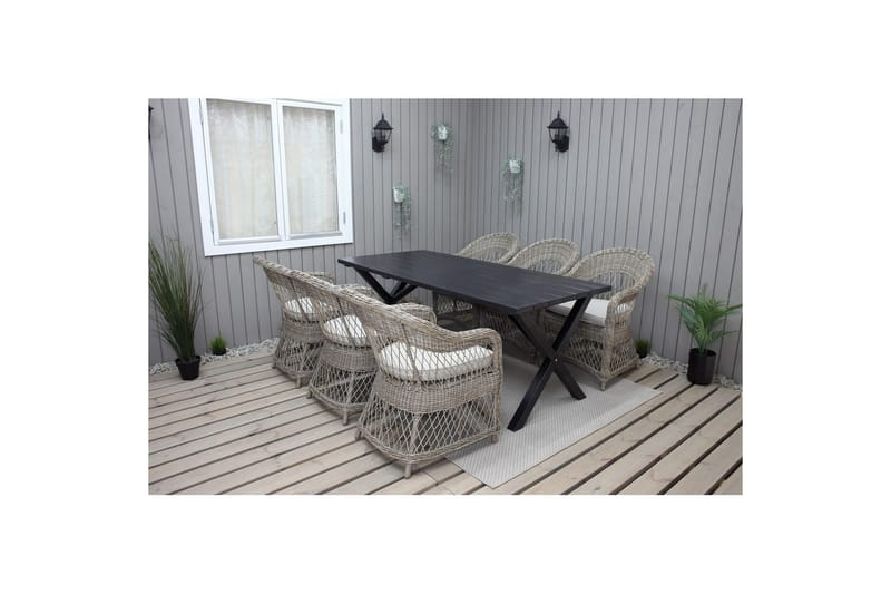 Utomhusmöbelgrupp 190 cm Bord & 6 Merida naturell stolar Svart - Svart - Utemöbler & utemiljö - Utegrupp - Matgrupp utomhus