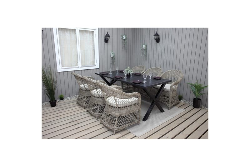 Utomhusmöbelgrupp 190 cm Bord & 6 Merida naturell stolar Svart - Svart - Utemöbler & utemiljö - Utegrupp - Matgrupp utomhus