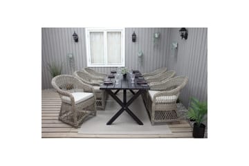 Utomhusmöbelgrupp 190 cm Bord & 6 Merida naturell stolar Svart - Svart - Utemöbler & utemiljö - Utegrupp - Matgrupp utomhus