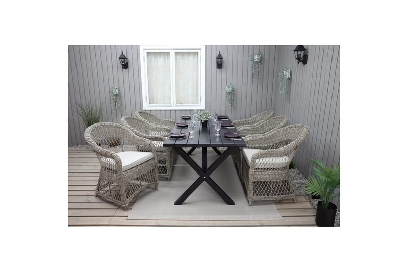 Utomhusmöbelgrupp 190 cm Bord & 6 Merida naturell stolar Svart - Svart - Utemöbler & utemiljö - Utegrupp - Matgrupp utomhus