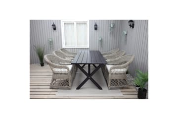 Utomhusmöbelgrupp 190 cm Bord & 6 Merida naturell stolar Svart - Svart - Utemöbler & utemiljö - Utegrupp - Matgrupp utomhus