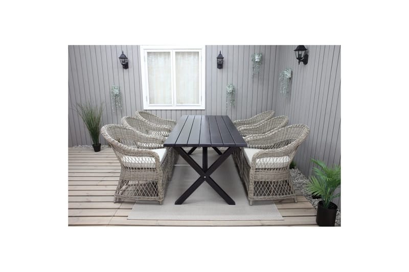 Utomhusmöbelgrupp 190 cm Bord & 6 Merida naturell stolar Svart - Svart - Utemöbler & utemiljö - Utegrupp - Matgrupp utomhus