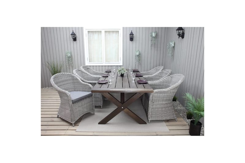 Utomhusmöbelgrupp 220 cm bord & 6 Belize grå stolar Brun - Brun - Utemöbler & utemiljö - Utegrupp - Matgrupp utomhus