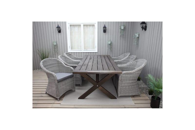 Utomhusmöbelgrupp 220 cm bord & 6 Belize grå stolar Brun - Brun - Utemöbler & utemiljö - Utegrupp - Matgrupp utomhus