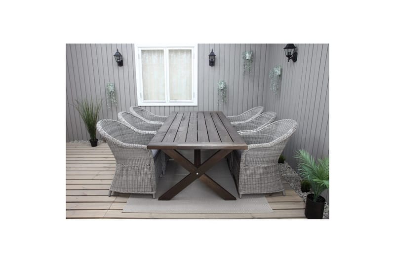 Utomhusmöbelgrupp 220 cm bord & 6 Belize grå stolar Brun - Brun - Utemöbler & utemiljö - Utegrupp - Matgrupp utomhus