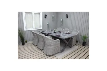 Utomhusmöbelgrupp 220 cm bord & 6 Belize grå stolar Grå - Grå - Utemöbler & utemiljö - Utegrupp - Matgrupp utomhus