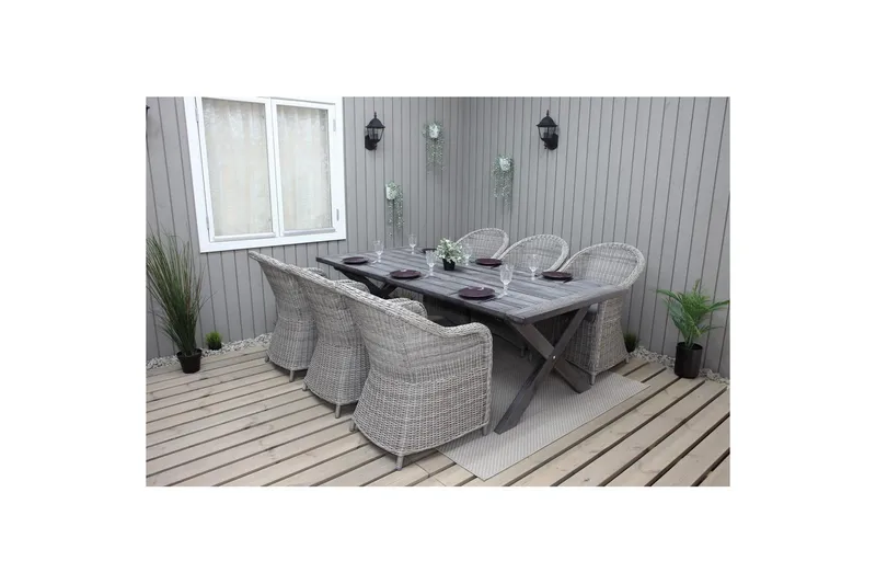 Utomhusmöbelgrupp 220 cm bord & 6 Belize grå stolar Grå - Grå - Utemöbler & utemiljö - Utegrupp - Matgrupp utomhus