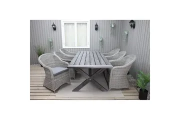 Utomhusmöbelgrupp 220 cm bord & 6 Belize grå stolar Grå - Grå - Utemöbler & utemiljö - Utegrupp - Matgrupp utomhus