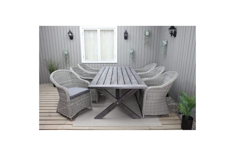 Utomhusmöbelgrupp 220 cm bord & 6 Belize grå stolar Grå - Grå - Utemöbler & utemiljö - Utegrupp - Matgrupp utomhus
