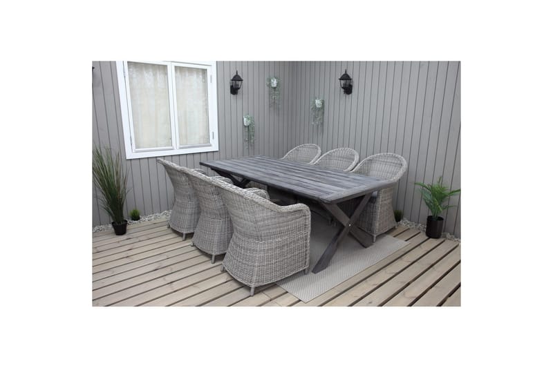 Utomhusmöbelgrupp 220 cm bord & 6 Belize grå stolar Grå - Grå - Utemöbler & utemiljö - Utegrupp - Matgrupp utomhus
