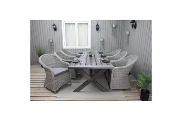 Utomhusmöbelgrupp 220 cm bord & 6 Belize grå stolar Grå - Grå - Utemöbler & utemiljö - Utegrupp - Matgrupp utomhus