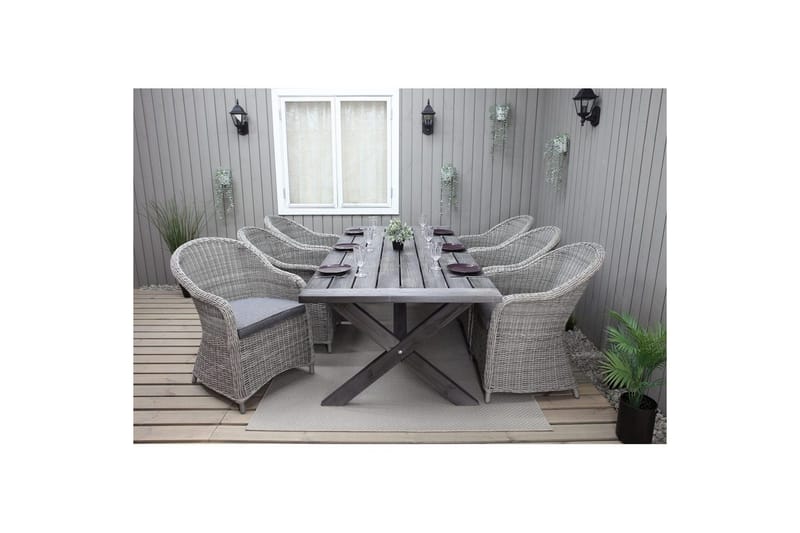 Utomhusmöbelgrupp 220 cm bord & 6 Belize grå stolar Grå - Grå - Utemöbler & utemiljö - Utegrupp - Matgrupp utomhus