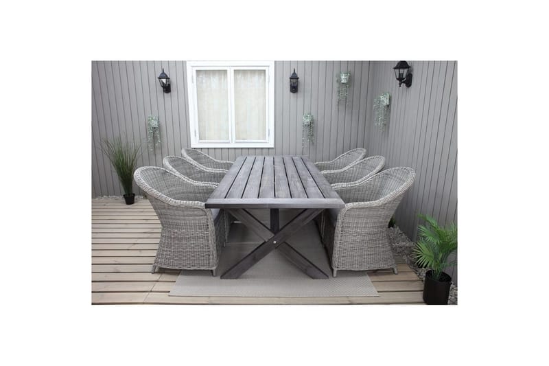 Utomhusmöbelgrupp 220 cm bord & 6 Belize grå stolar Grå - Grå - Utemöbler & utemiljö - Utegrupp - Matgrupp utomhus