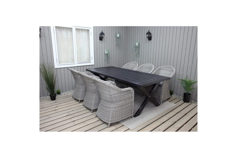 Utomhusmöbelgrupp 220 cm bord & 6 Belize grå stolar Svart - Svart - Utemöbler & utemiljö - Utegrupp - Matgrupp utomhus