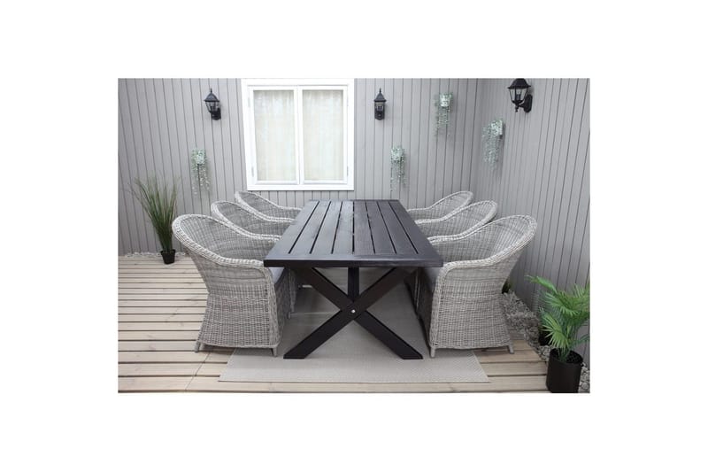 Utomhusmöbelgrupp 220 cm bord & 6 Belize grå stolar Svart - Svart - Utemöbler & utemiljö - Utegrupp - Matgrupp utomhus