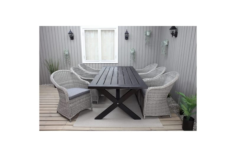 Utomhusmöbelgrupp 220 cm bord & 6 Belize grå stolar Svart - Svart - Utemöbler & utemiljö - Utegrupp - Matgrupp utomhus