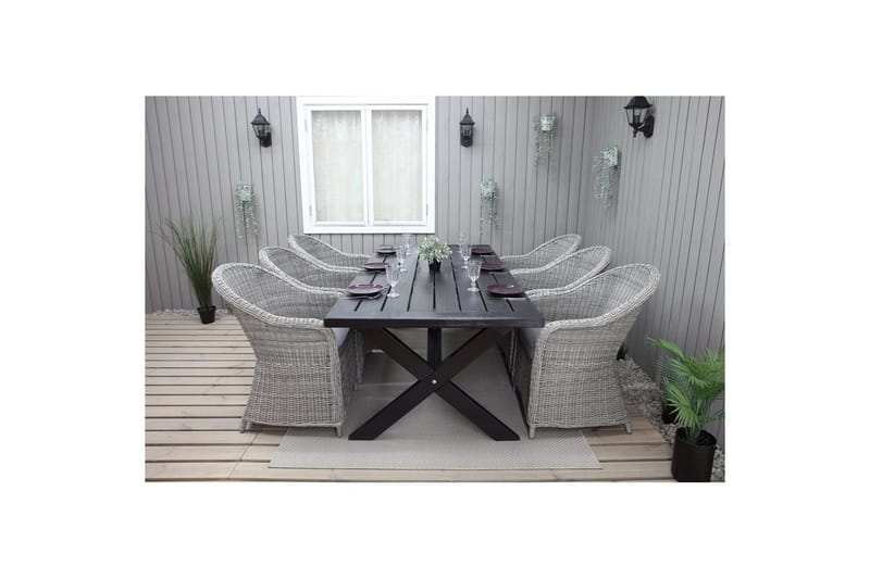 Utomhusmöbelgrupp 220 cm bord & 6 Belize grå stolar Svart - Svart - Utemöbler & utemiljö - Utegrupp - Matgrupp utomhus
