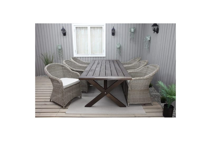 Utomhusmöbelgrupp 220 cm bord & 6 Belize naturell stolar Brun, Brun