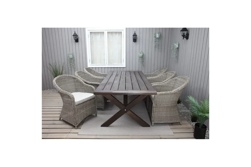 Utomhusmöbelgrupp 220 cm bord & 6 Belize naturell stolar Brun, Brun