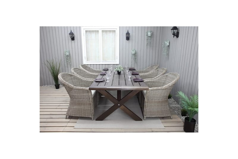 Utomhusmöbelgrupp 220 cm bord & 6 Belize naturell stolar Brun - Brun - Utemöbler & utemiljö - Utegrupp - Matgrupp utomhus