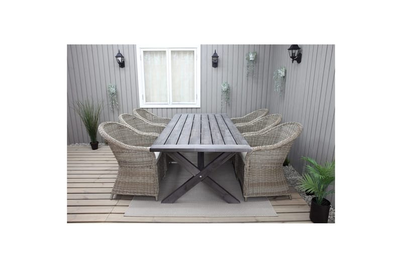 Utomhusmöbelgrupp 220 cm bord & 6 Belize naturell stolar Grå - Grå - Utemöbler & utemiljö - Utegrupp - Matgrupp utomhus
