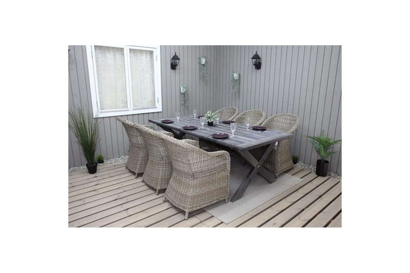Utomhusmöbelgrupp 220 cm bord & 6 Belize naturell stolar Grå - Grå - Utemöbler & utemiljö - Utegrupp - Matgrupp utomhus