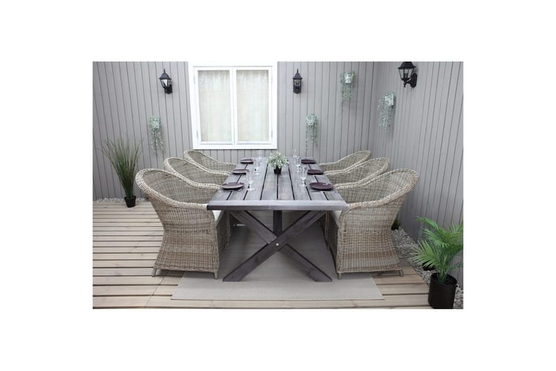 Utomhusmöbelgrupp 220 cm bord & 6 Belize naturell stolar Grå - Grå - Utemöbler & utemiljö - Utegrupp - Matgrupp utomhus