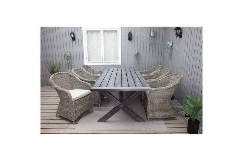Utomhusmöbelgrupp 220 cm bord & 6 Belize naturell stolar Grå - Grå - Utemöbler & utemiljö - Utegrupp - Matgrupp utomhus