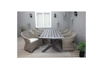 Utomhusmöbelgrupp 220 cm bord & 6 Belize naturell stolar Grå - Grå - Utemöbler & utemiljö - Utegrupp - Matgrupp utomhus