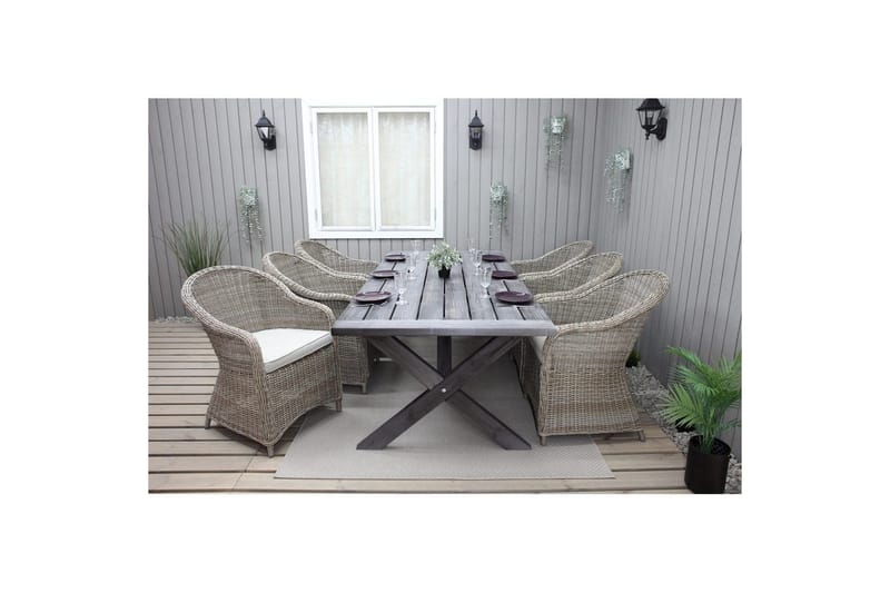 Utomhusmöbelgrupp 220 cm bord & 6 Belize naturell stolar Grå - Grå - Utemöbler & utemiljö - Utegrupp - Matgrupp utomhus