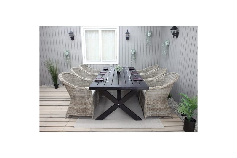 Utomhusmöbelgrupp 220 cm bord & 6 Belize naturell stolar Svart - Svart - Utemöbler & utemiljö - Utegrupp - Matgrupp utomhus