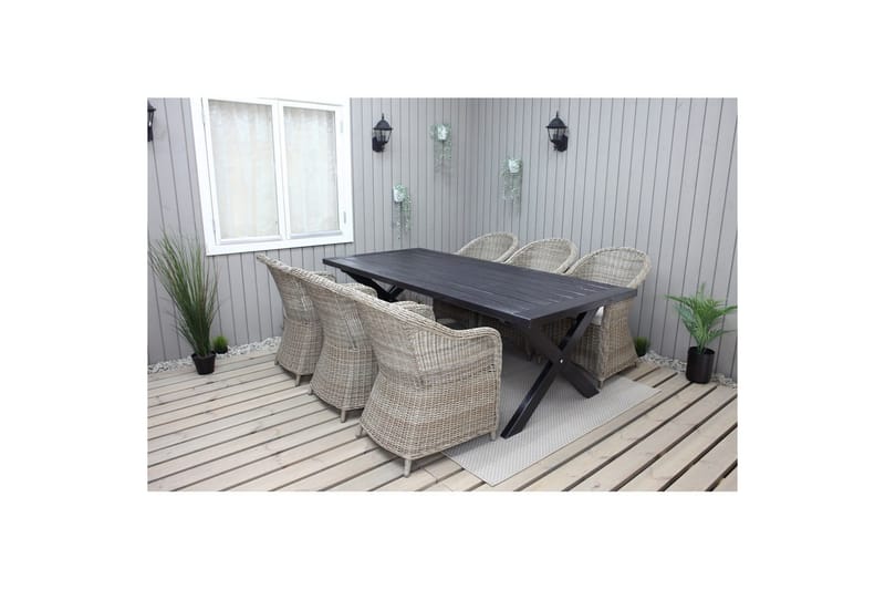 Utomhusmöbelgrupp 220 cm bord & 6 Belize naturell stolar Svart - Svart - Utemöbler & utemiljö - Utegrupp - Matgrupp utomhus