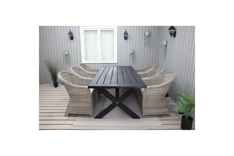 Utomhusmöbelgrupp 220 cm bord & 6 Belize naturell stolar Svart - Svart - Utemöbler & utemiljö - Utegrupp - Matgrupp utomhus
