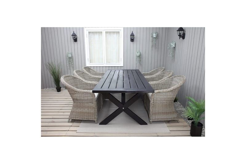Utomhusmöbelgrupp 220 cm bord & 6 Belize naturell stolar Svart - Svart - Utemöbler & utemiljö - Utegrupp - Matgrupp utomhus