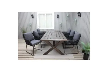 Utomhusmöbelgrupp 220 cm Bord & 6 Levanto grå stolar Brun - Brun - Utemöbler & utemiljö - Utegrupp - Matgrupp utomhus