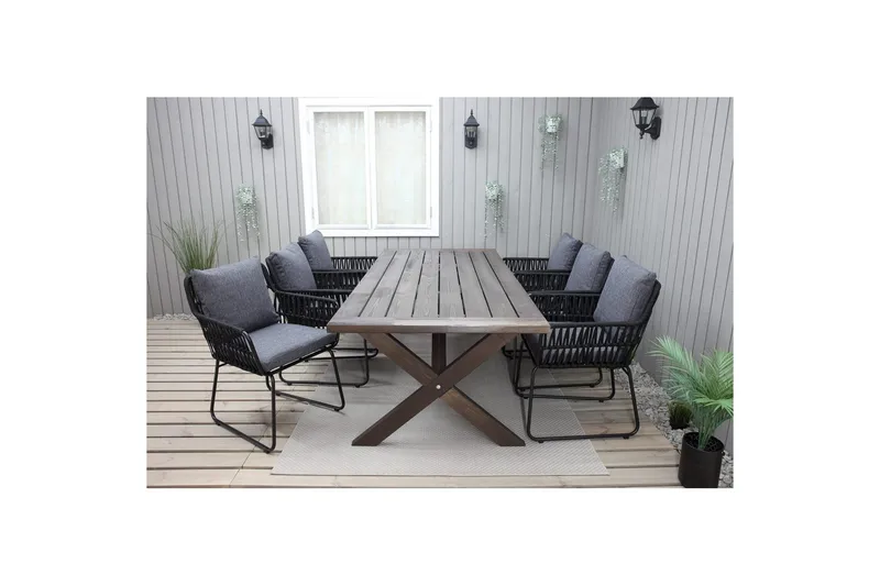 Utomhusmöbelgrupp 220 cm Bord & 6 Levanto grå stolar Brun - Brun - Utemöbler & utemiljö - Utegrupp - Matgrupp utomhus